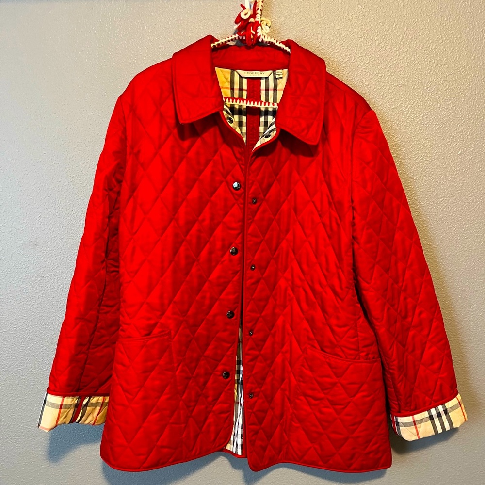 Authentic Burberry red nova check quilted jacket XL